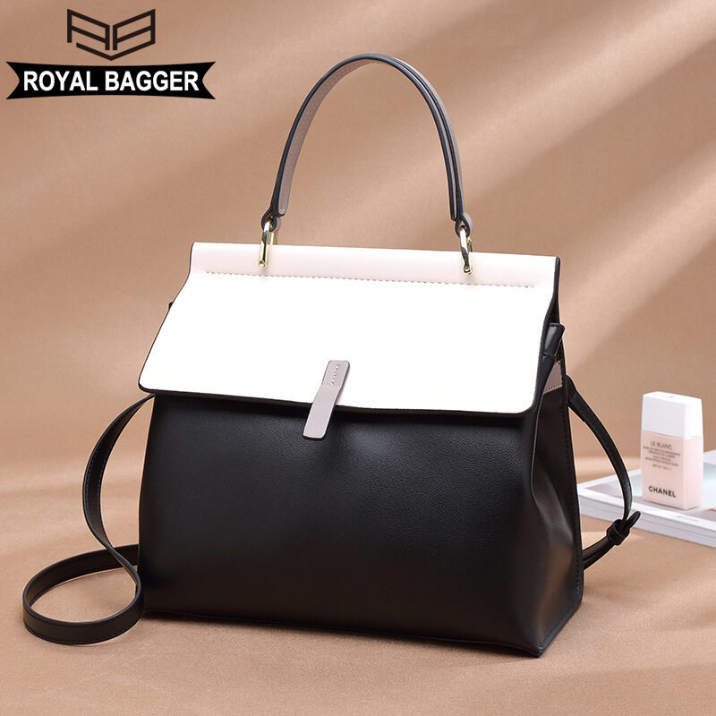 Royal Bagger New Fashion Handbag for Women Genuine Leather Casual Simple Girl Shoullder Bags Large Capacity Elegant Ladies Crossbody Bags